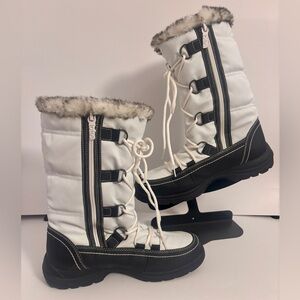 Totes All Weather Snow Boots Women’s Size 9M White And Black Faux Fur Boots